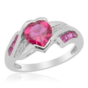 Created Ruby Heart Diamond Accent Ring in 925 Sterling Silver